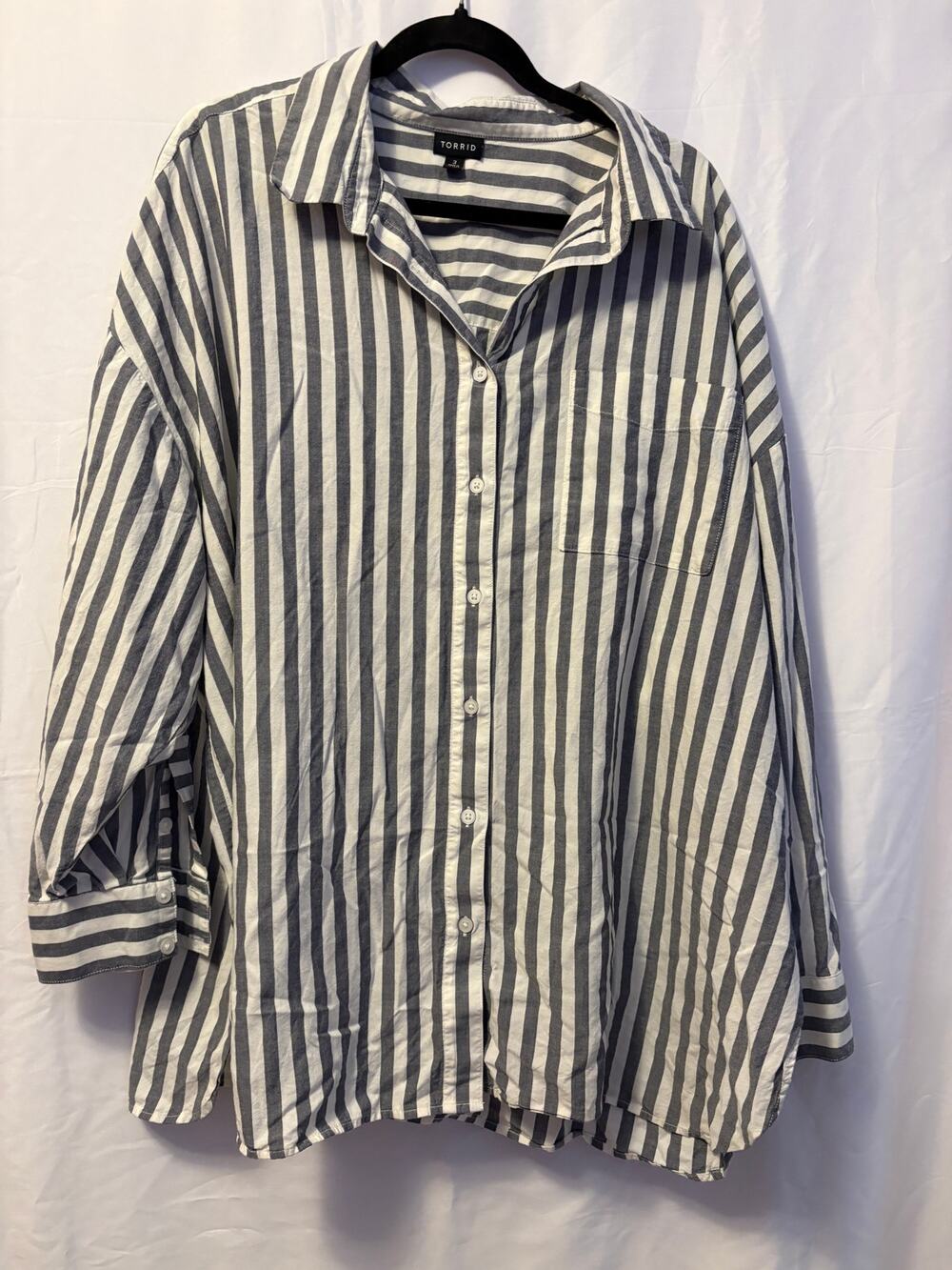 Torrid Striped Shirt Top Navy Gray White Collared Long Sleeve Sz 3X